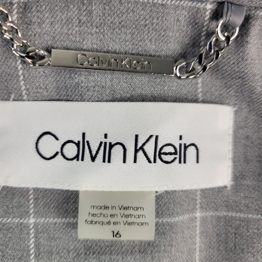 NWT Calvin Klein 2 Piece Gray White Plaid Suit Jacket & Pants w Belt Size 16 - Picture 15 of 16